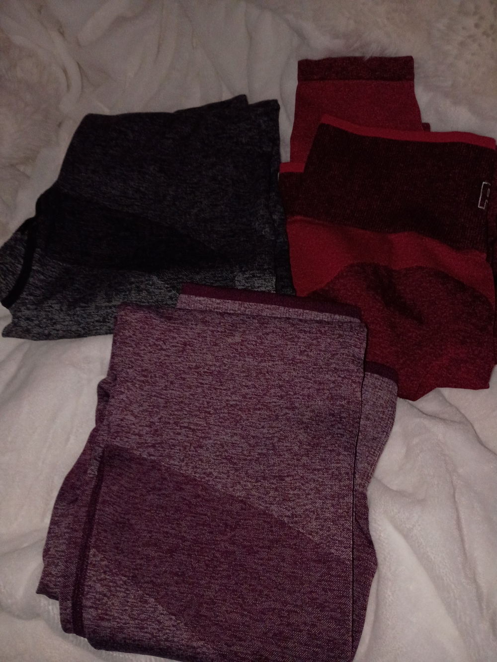 3 Seamless Stretch Leggings - Maroon, Black, Heather Red VS PINK MED